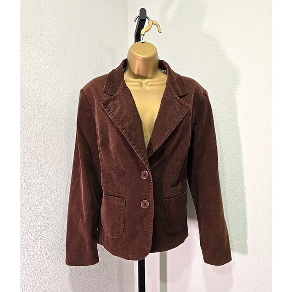 Pierre Cardin Y2K 2000s Brown Classic Office Career Corduroy Blazer Womens Sz 12 - Picture 1 of 6